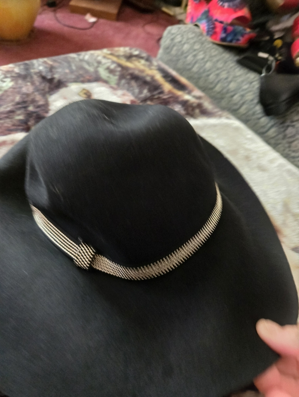 Cato Black Felt Women's Hat with Silver Chain Band